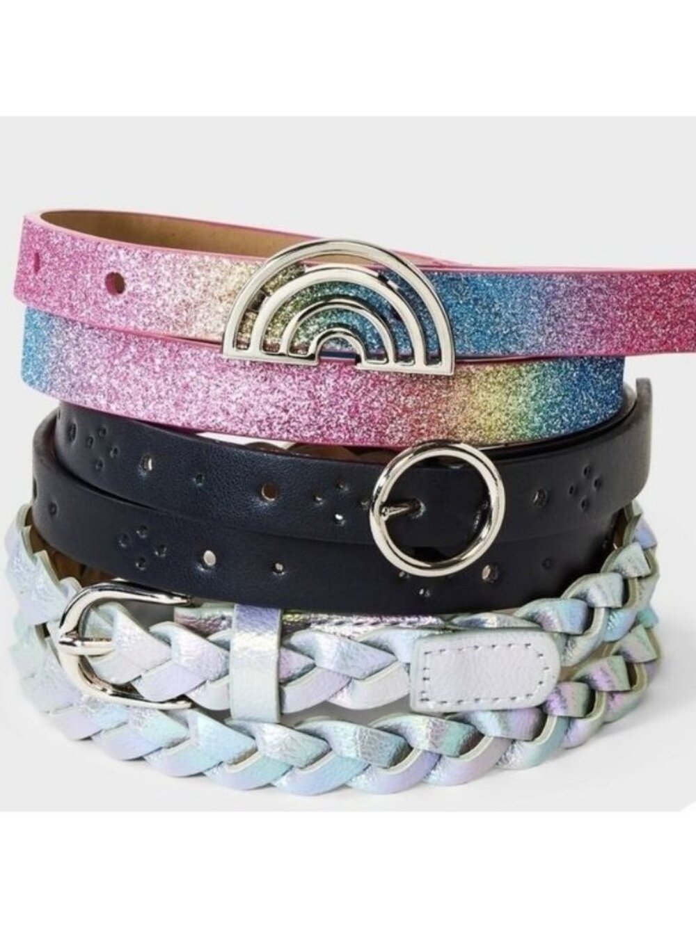 Cat & Jack size Large 3-piece Adjustable belt set, girl's Glitter, Braided NEW - Picture 1 of 5